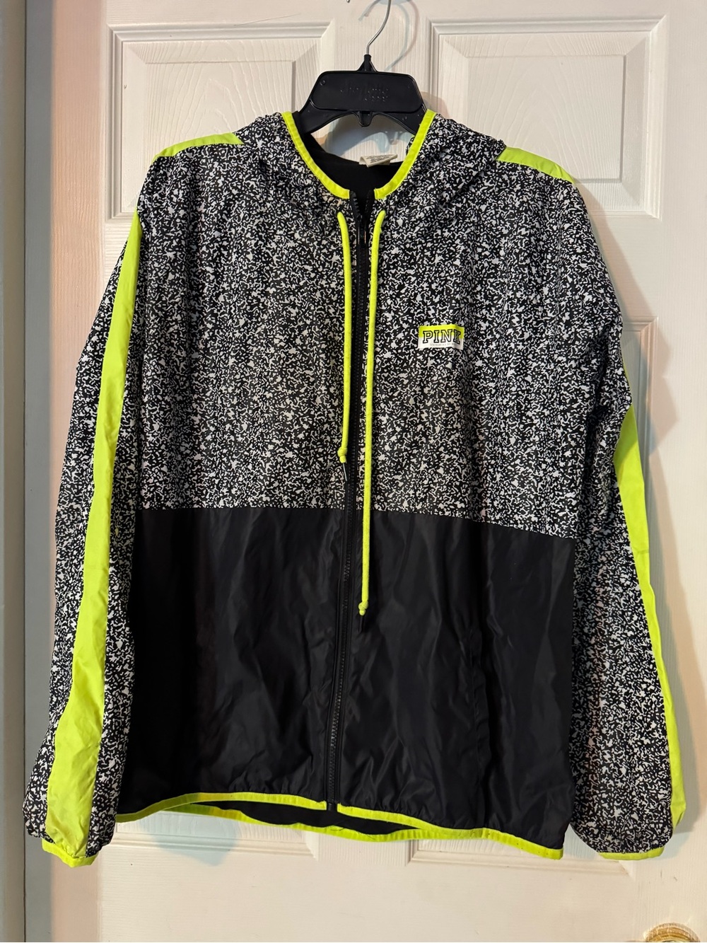 PINK Victoria's Secret Black & Neon Yellow Patterned Windbreaker